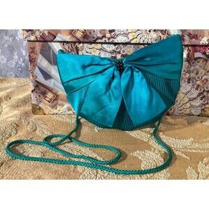 Vintage 80s Purse 1980s Green Satin New Wave Art Deco Retro Glam Cocktail Purse